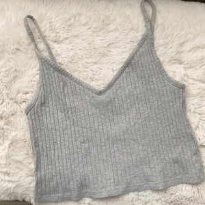 Gray Ribbed Crop Tank Top